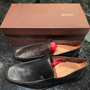 Rare Bally Z-RASOB/90 Black Lamb Leather Nappa Plain Loafers Shoes 9.5D w/Box
